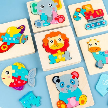 Baby Montessori Toys 3D Puzzle Cartoon Animals Vehicle Cognitive Jigsaw Puzzle Wooden Toys for Children Baby Puzzle Game Gift