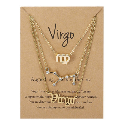 3Pcs/set 12 Zodiac Sign Necklace For Women 12 Constellation Pendant Chain Choker Birthday Jewelry With Cardboard Card