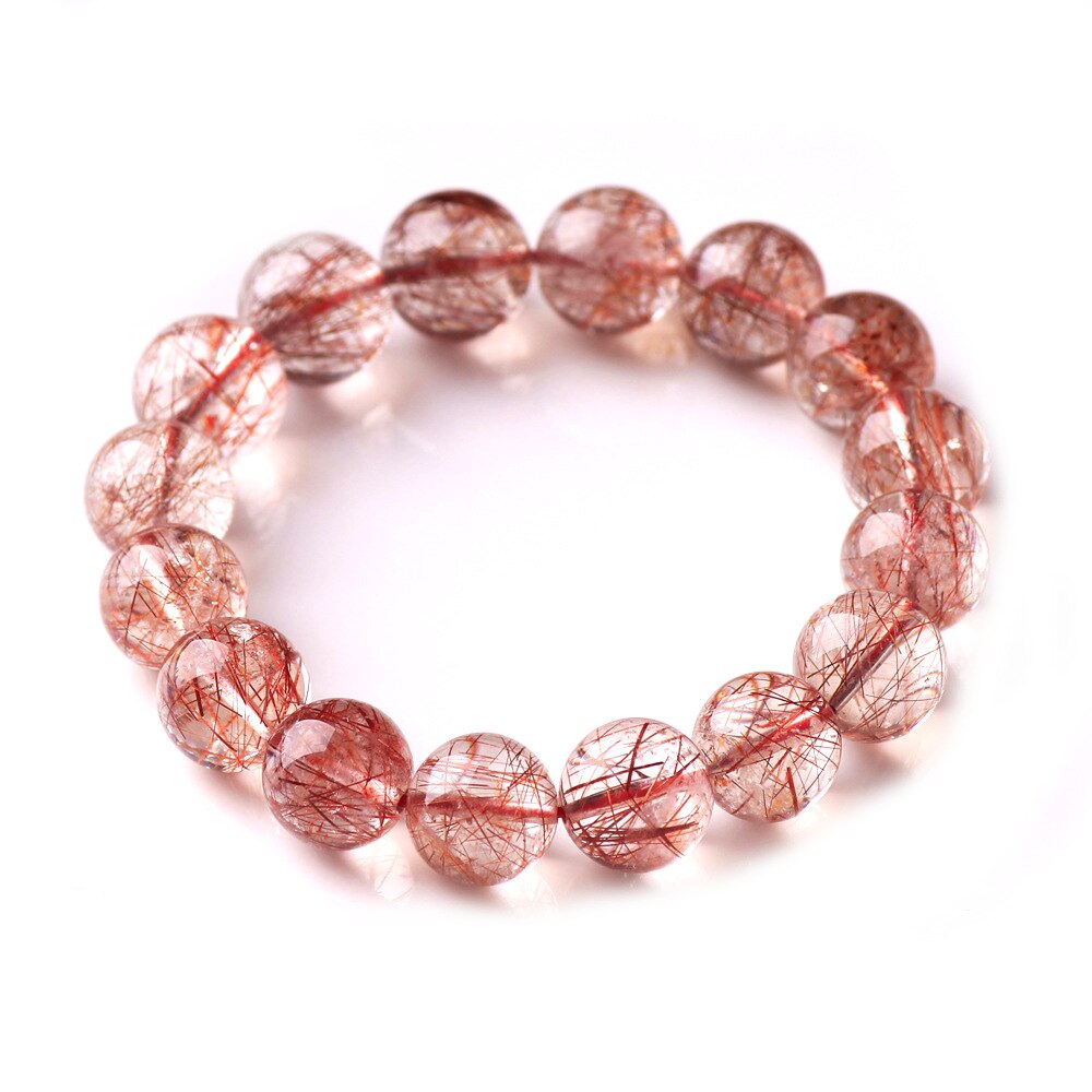 Natural Red Hair Rutilated Bracelet Jewelry Woman Man Clear Round Beads Stone Stretch AAAAA 7mm 8mm 9mm 10mm12mm 14mm