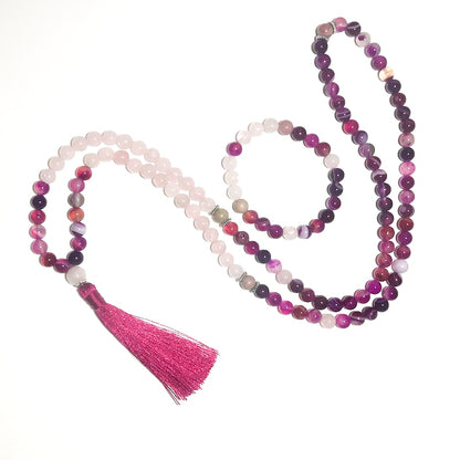 8mm Rhodochrosite Rose Quartz Agate Beaded 108 Japamala Necklace Meditation Yoga Healing Tibetan Jewelry Bracelet Tassel Sets