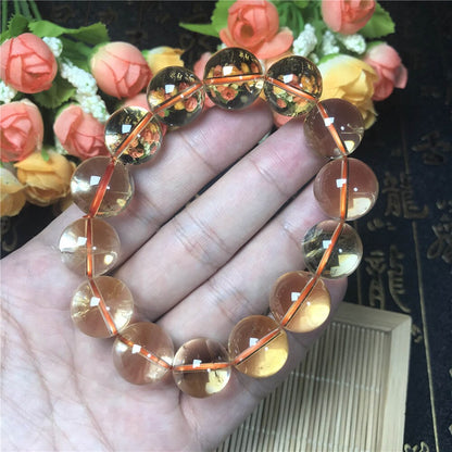 15mm Natural Yellow Citrine Bracelet Jewelry For Women Lady Men Wealth Reiki Gift Crystal Round Clear Beads Rare Gemstone AAAAA