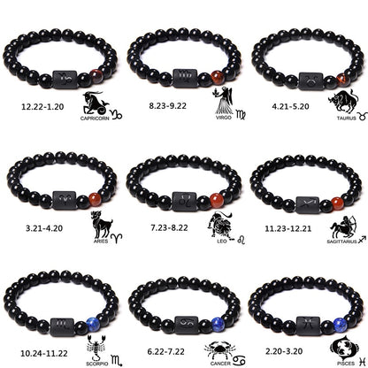 12 Zodiac Signs Couples Bracelet Natural Stone Beaded Charm Bracelet Best Friend Leo Virgo Libra Stretch Bracelet for Men Women