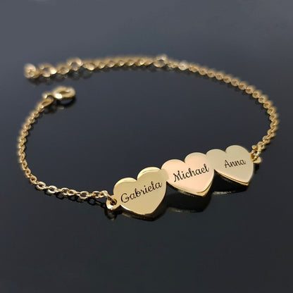 Personalized Family Members Name Bracelet Anniversary Jewelry Stainless Steel Cute Heart Engraving Nameplate Charm Bracelet