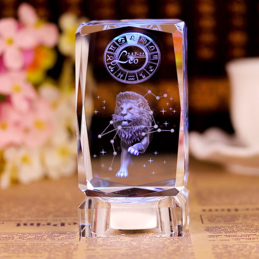 3D Zodiac Sign Star Crystal Cube Laser Engraved Glass Block Figurines Miniatures Craft Home Decor Birthday Gift Ornament