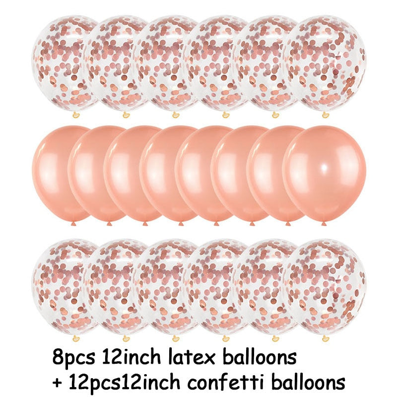 20Pcs Rose Gold Balloon Set Confetti Metallic Balloons Birthday Party Wedding Decoration Anniversary Globals Baby Shower Balloon