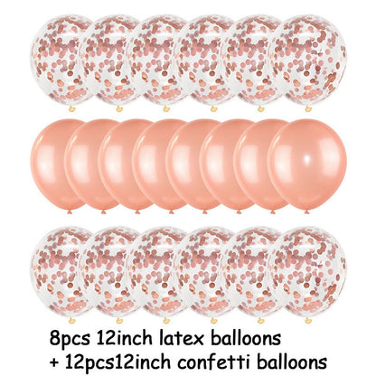 20Pcs Rose Gold Balloon Set Confetti Metallic Balloons Birthday Party Wedding Decoration Anniversary Globals Baby Shower Balloon