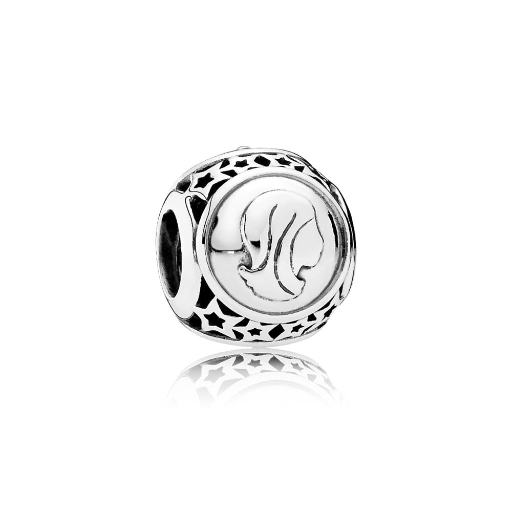 Original 925 Sterling Silver Bead Charm Libra Leo Star Sign Charms 12 Zodiac Constellation Fit Pandora Bracelets Women Jewelry