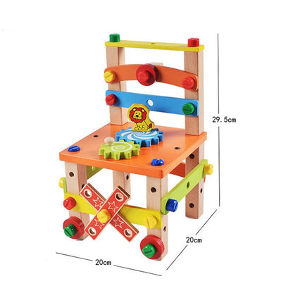 Wooden Assembling Chair Montessori Toys Baby Educational Wooden Blocks Toy Preschool Children Variety Nut Combination Chair Tool