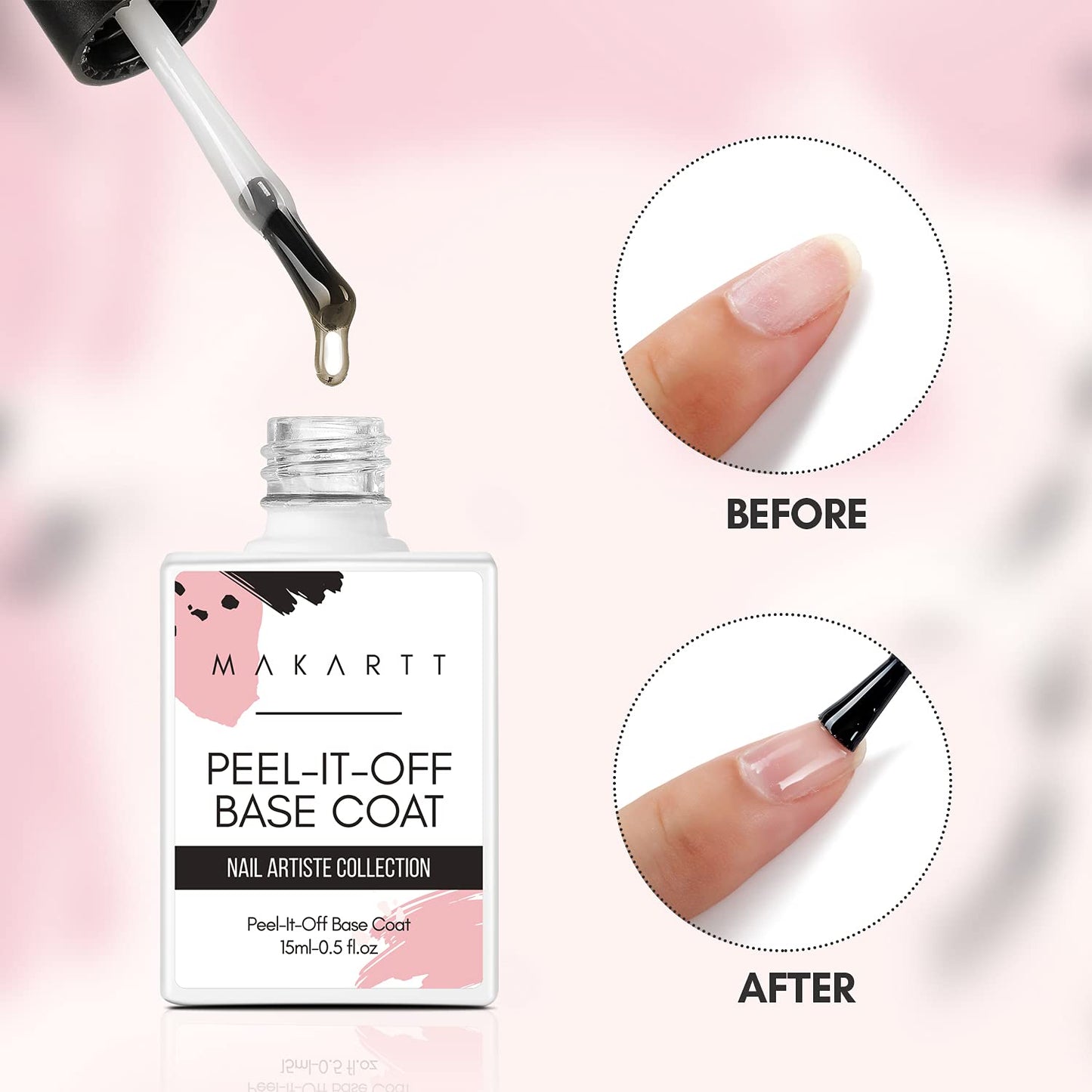 Makartt Peelable Base Coat Latex Nail Polish Barrier 2 in 1 15ML Peel Off Gel Base Coat Liquid Latex Clear Gel Nail Polish Ready