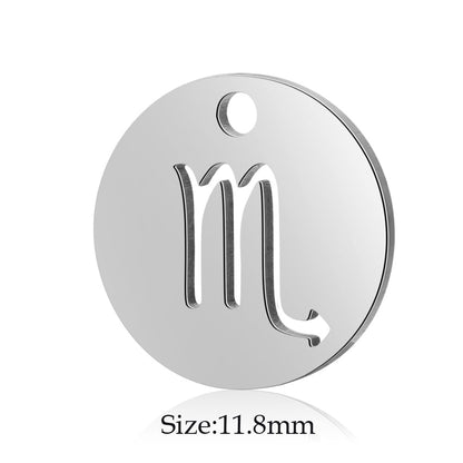 10pcs/lot Stainless Steel Laser Cutting 12 Zodiac Sign Charms Horoscope Icon DIY Metal Pendant for Jewelry Making