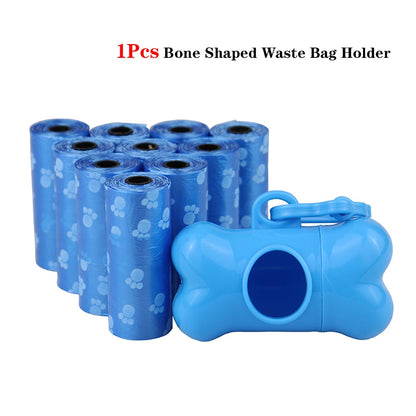 Pet Poop Bags Disposable Dog Waste Bags, Bulk Poop Bags with Leash Clip and Bone Bag Dispenser 5Roll(75Pcs) Bags with Paw Prints