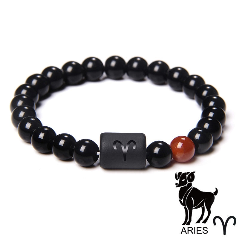 12 Constellation Bracelets For Women Men Couple Bracelet 8MM Black Onyx Beads Opal Red Agates Tiger Eye Stone Bangle Best Friend