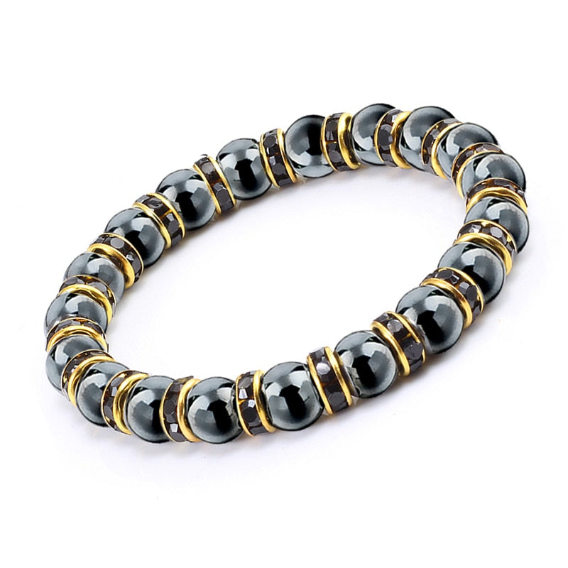 Natural Hematite Beads Bracelets Men No-Magnetic Health Protection Women Jewelry Charm Crystal Stone Stretch Bracelet &amp; Bangle