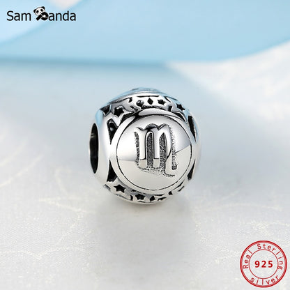 Original 925 Sterling Silver Bead Charm Libra Leo Star Sign Charms 12 Zodiac Constellation Fit Pandora Bracelets Women Jewelry