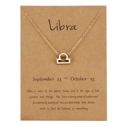 Zodiac Sign Pendant Necklace For Women 12 Constellation Jewelry Choker Charm Silver Color Chain Birthday Card Gift Female Collar