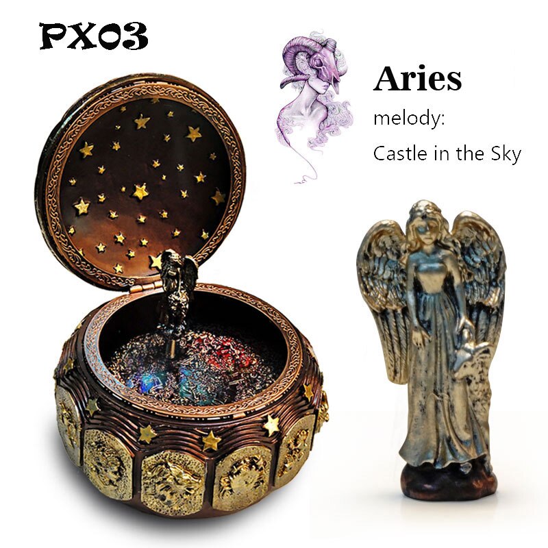 Retro Zodiac 12 Signs Music Box Manual Arts 12 Constellation Musical Boxes with Led Flash Lights Valentine&#39;s Day Birthday Gift