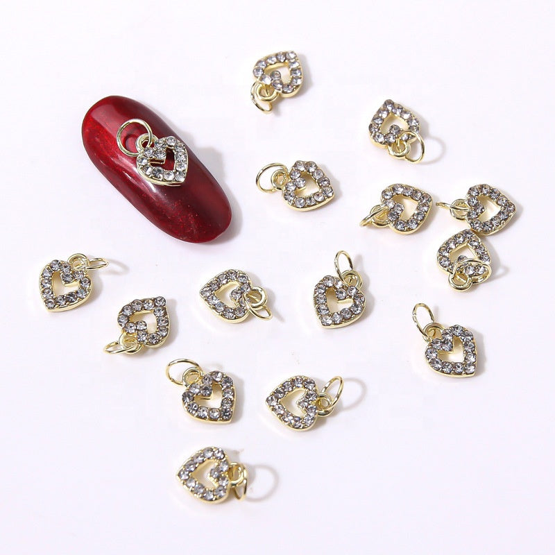 Nail Piercing Charm Gold Metal Heart (4pcs)