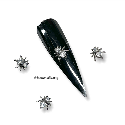 Nail Charm #54- Halloween White Rhinestone Spider (3pcs)