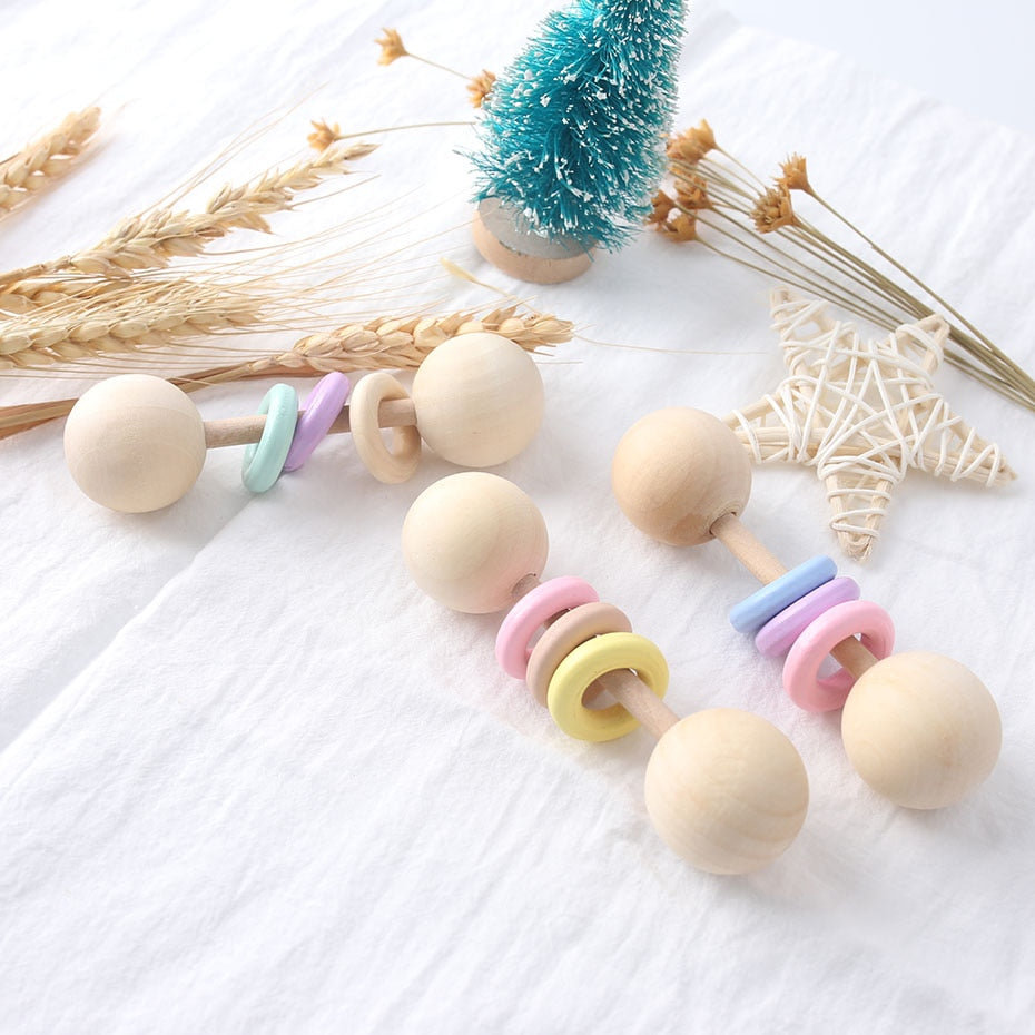 1PC Wooden Teether Rattle Montessori Activity Gym Toys Wooden Blank Ring Teething Toys Baby Nursing Gifts Toys Children'S Goods