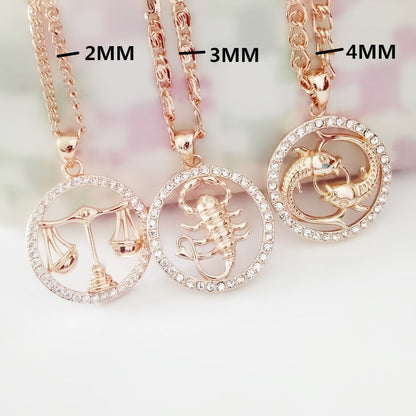 585 Rose Gold Color Women Men Round Cubic Zircon 12 Zodiac Pendants Constellation Jewelry