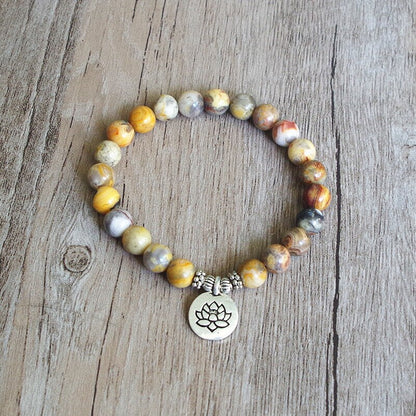 DIY Handmade Jewelry Natural Stone Beaded Bracelet Yoga Chakra Lotus Mala Bracelet Women Men Strand Charm Bracelet