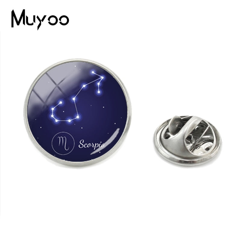 2019 New Hot Astro Horoscope Lapel Pins Zodiac Aquarius Gemini Cancer Shining Sign Dazzling Stars Cosmic Sky Collar Pin for Men