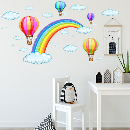 Cartoon Rainbow Cloud Hot Air Balloon Wall Sticker For Kids Baby Rooms Decoration Mural Art Decals Home Decor Stickers Wallpaper