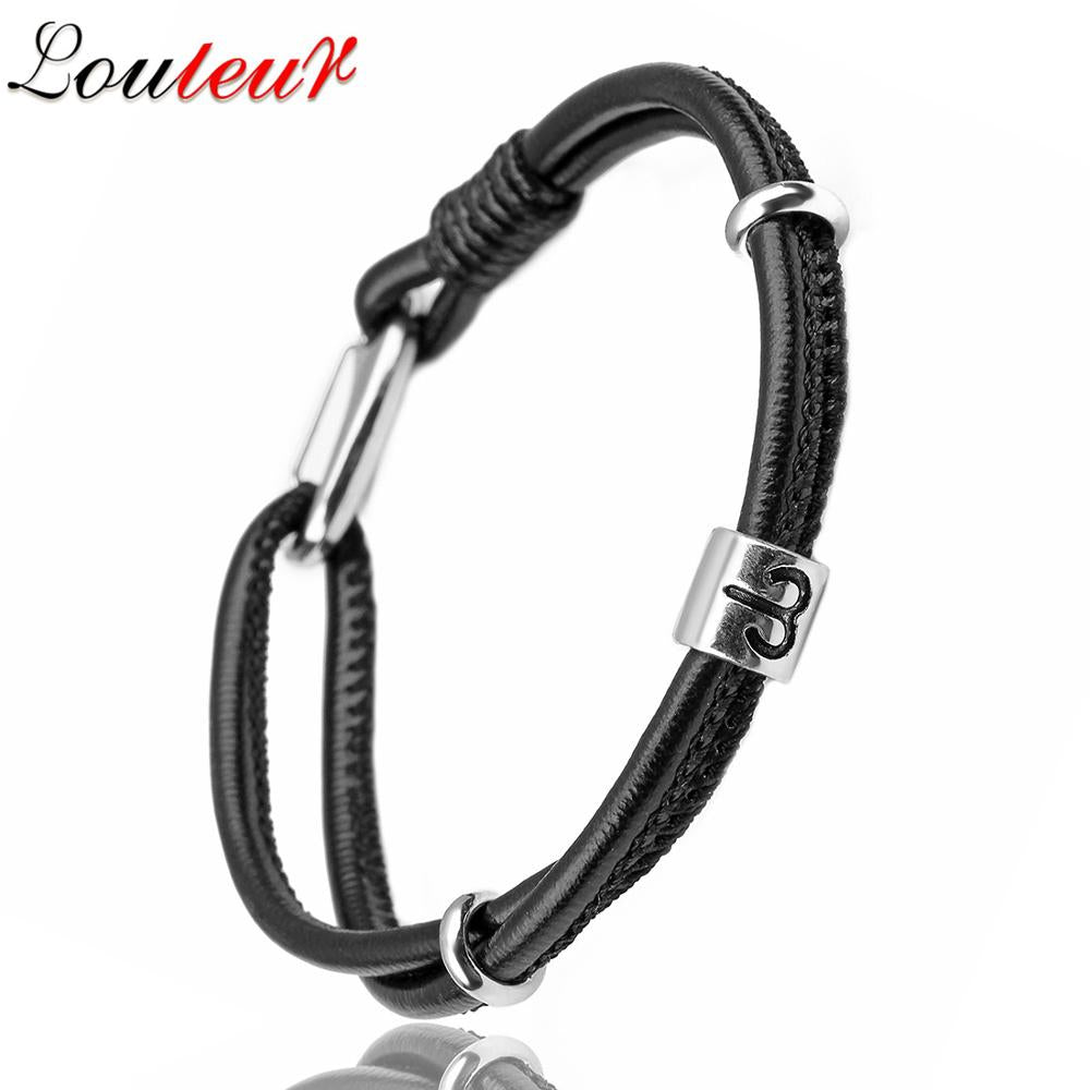 Mens Genuine Constellation Bracelet Leather Bracelet for Men Bracelet Aquarius/Virgo/Scorpio/Libra 12 Zodiac Signs Bracelet