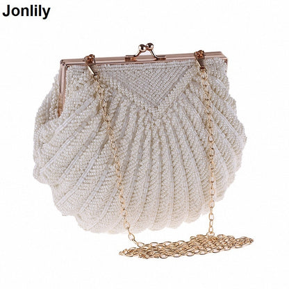 Evening Bags Women Clutch Bags Evening Clutch Bags Wedding Bridal Handbag Pearl Beaded Fashion Shell Chain Party Bags LI-383