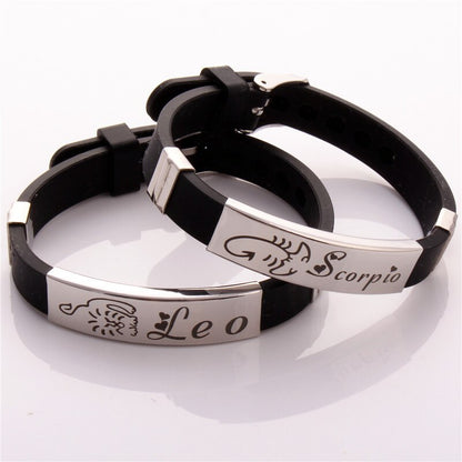 12 Zodiac Sign Bracelet for Men Women Stainless Steel Clasps Zodiac Silicone Bracelet Men Women Couple Bracelets