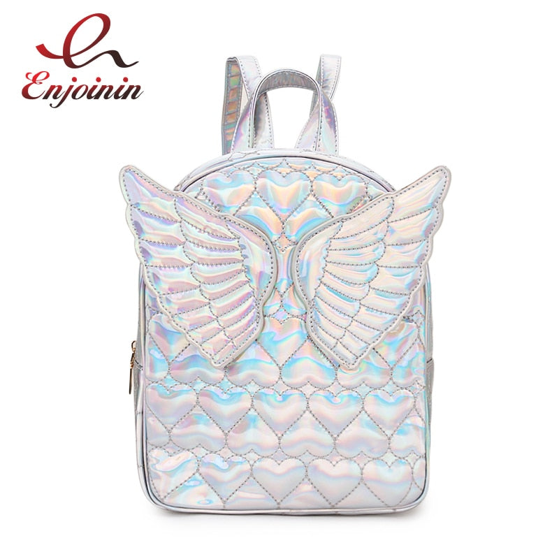 Dazzling Fashion Heart Embossed Wings Decorated Girl&#39;s Mini Backpack Shoulder Bag Travel Bag School Bags For Teenage Girl Bolsa