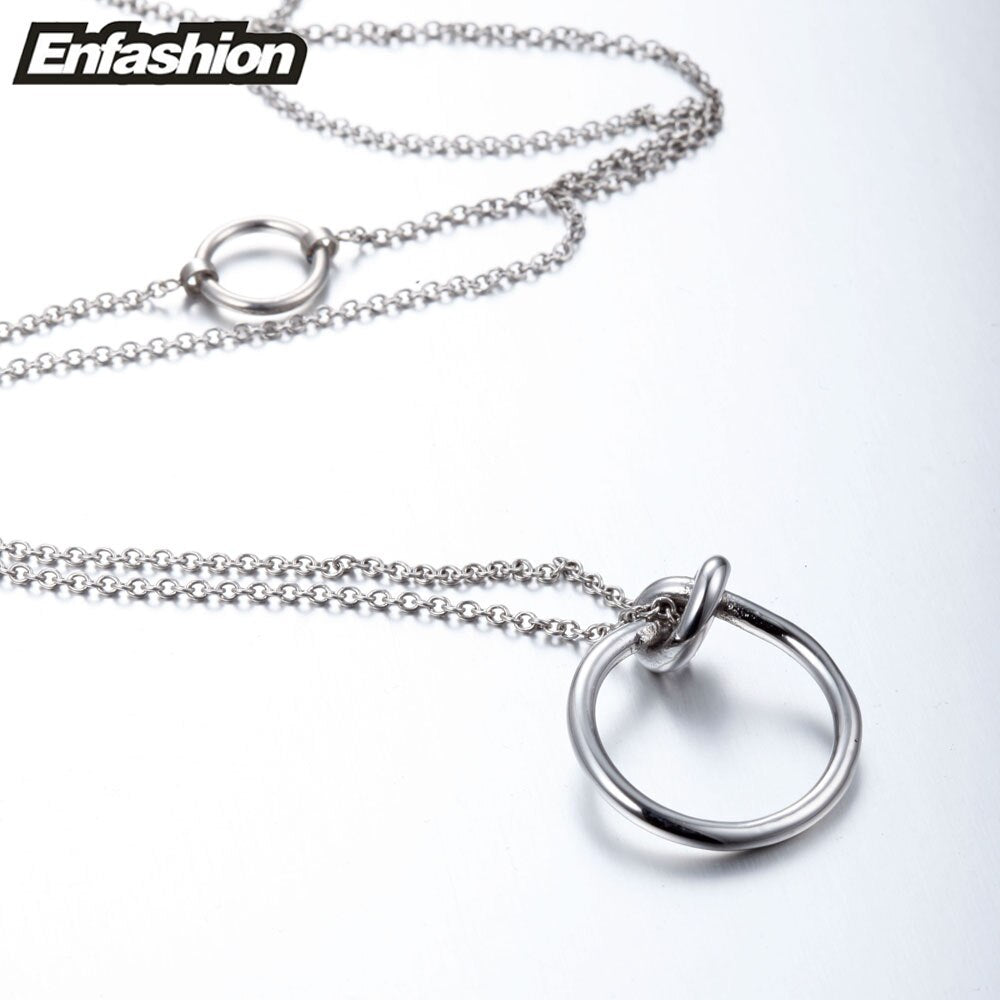 Enfashion Classic Knot Pendants Necklaces Stainless Steel Gold color Choker Necklace For Women Long Chain Jewelry Collier