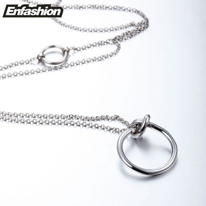 Enfashion Classic Knot Pendants Necklaces Stainless Steel Gold color Choker Necklace For Women Long Chain Jewelry Collier