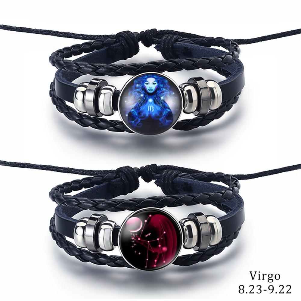 2PCS/Sets 12 Constellations Stainless Steel Leather Bracelet Charm 12 Zodiac Titanium Steel Bracelets Bangles Cuff Bracelet