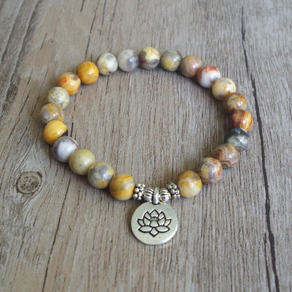 DIY Handmade Jewelry Natural Stone Beaded Bracelet Yoga Chakra Lotus Mala Bracelet Women Men Strand Charm Bracelet