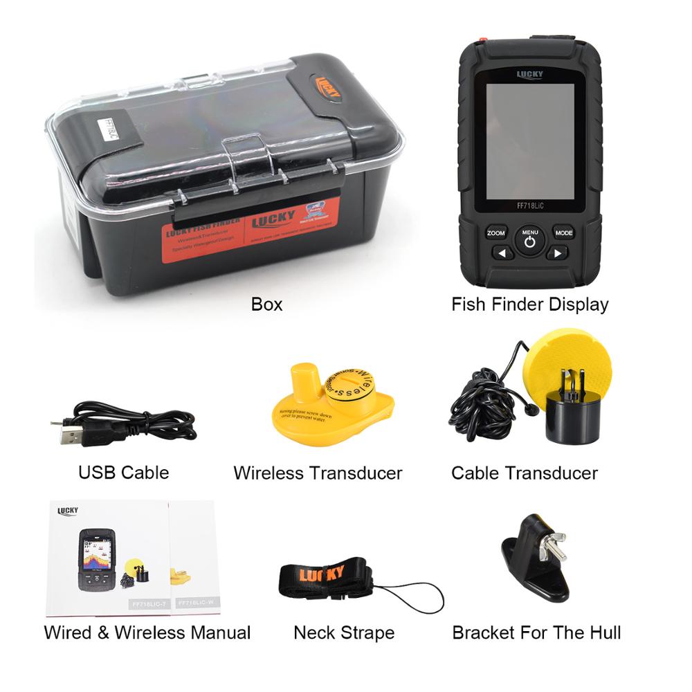 Lucky FF718LiC Real Waterproof Fish Finder Monitor 2-in-1 Wireless Sonar Wired Transducer echo sounder