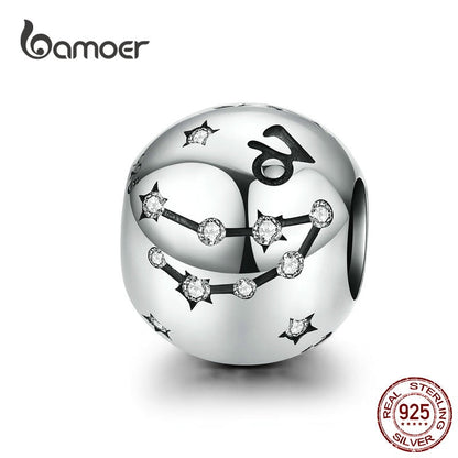 BAMOER Vintage 925 Sterling Silver Twelve Constellations Star Sign Zodiac Beads Charms fit Charm Bracelet Neckalce DIY