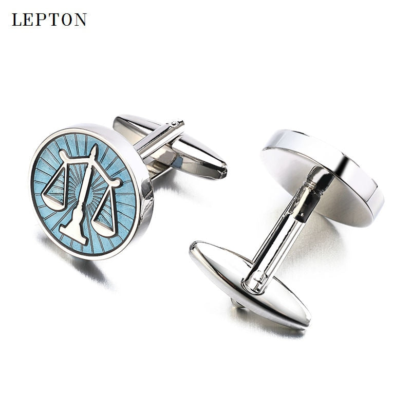 Hot Sale Libra Scales Cufflinks Lepton Stainless Steel Round balance Cuff links for Mens Shirt Studs Gift Lawyer Relojes gemelos