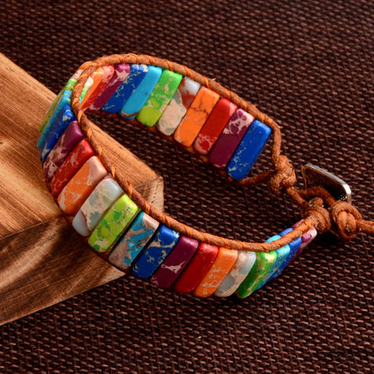 7 MultiColor Chakra Natural Stone Bracelet Bohemia Handmade Tube Beads Genuine Leather Wrap Bracelet Yoga Bracelets For Woman