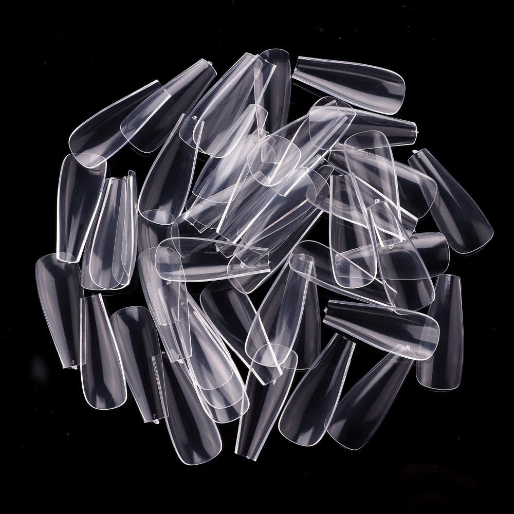 Makartt 500pcs Coffin Nails Long Ballerina False Nails Tips Clear Full Cover Ballet Acrylic Natural Fake Nails Press On Nail