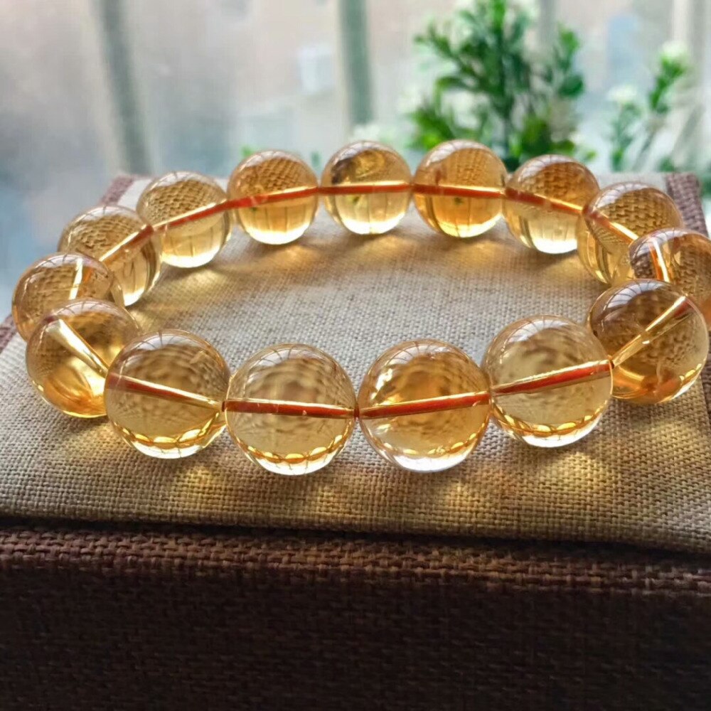 15mm Natural Citrine Bracelet For Women Lady Men Luck Beauty Gift Clear Beads Gemstone Stone Crystal Strands Jewelry AAAAAA