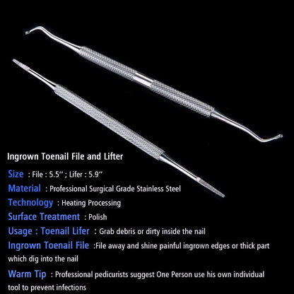 FAMILIFE Ingrown Toenail File and Lifter Double Sided Stainless Steel Professional  Foot Nail Care Hook Pedicure L0424