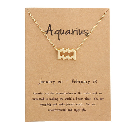 12 Zodiac Sign Necklaces With Cardboard Constellations Pendant Gold Color Chains Choker For Women Birthday Fashion Jewelry