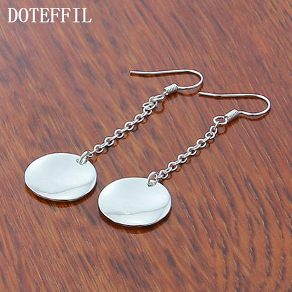 DOTEFFIL 925 Sterling Silver Smooth Bump Round Long Drop Earrings For Woman Wedding Engagement Fashion Party Charm Jewelry