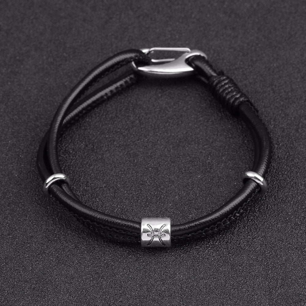 Mens Genuine Constellation Bracelet Leather Bracelet for Men Bracelet Aquarius/Virgo/Scorpio/Libra 12 Zodiac Signs Bracelet