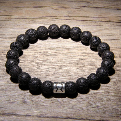 Men 12 constellations Zodiac Natural Volcanic Lava Stone beads Diffuser Charm Bracelet Man Woman Jewelry black lava bracelets