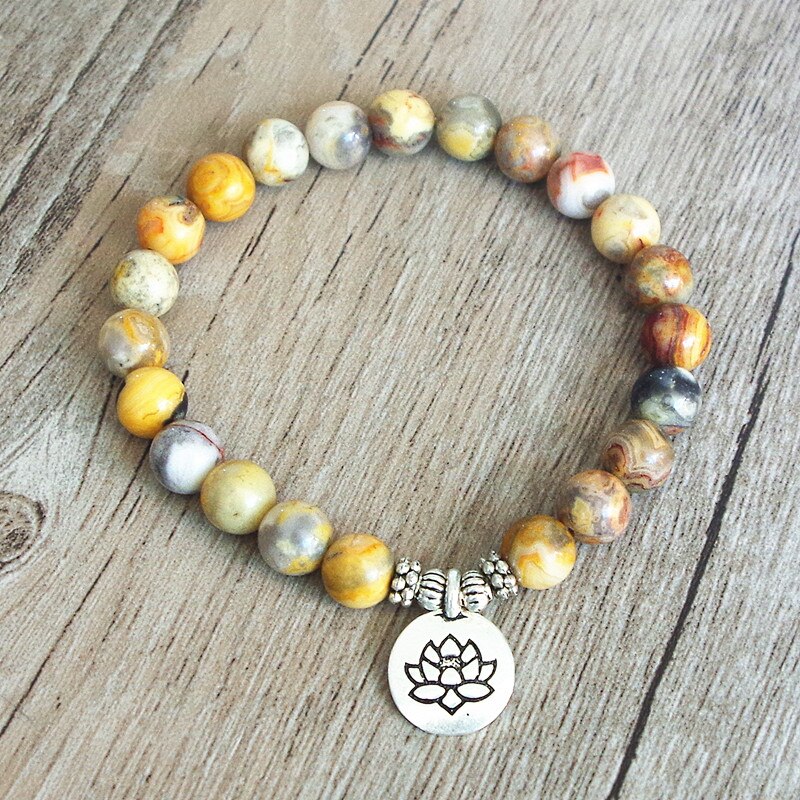 DIY Handmade Jewelry Natural Stone Beaded Bracelet Yoga Chakra Lotus Mala Bracelet Women Men Strand Charm Bracelet