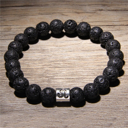 Men 12 constellations Zodiac Natural Volcanic Lava Stone beads Diffuser Charm Bracelet Man Woman Jewelry black lava bracelets