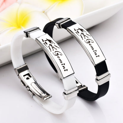 12 Constellations Signs Stainless Steel Bracelets Women Rubber Charm 12 Zodiac Casual Personality Cuff Bracelets for Women