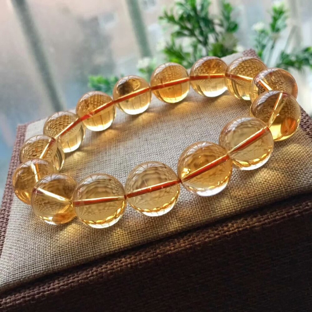 15mm Natural Citrine Bracelet For Women Lady Men Luck Beauty Gift Clear Beads Gemstone Stone Crystal Strands Jewelry AAAAAA